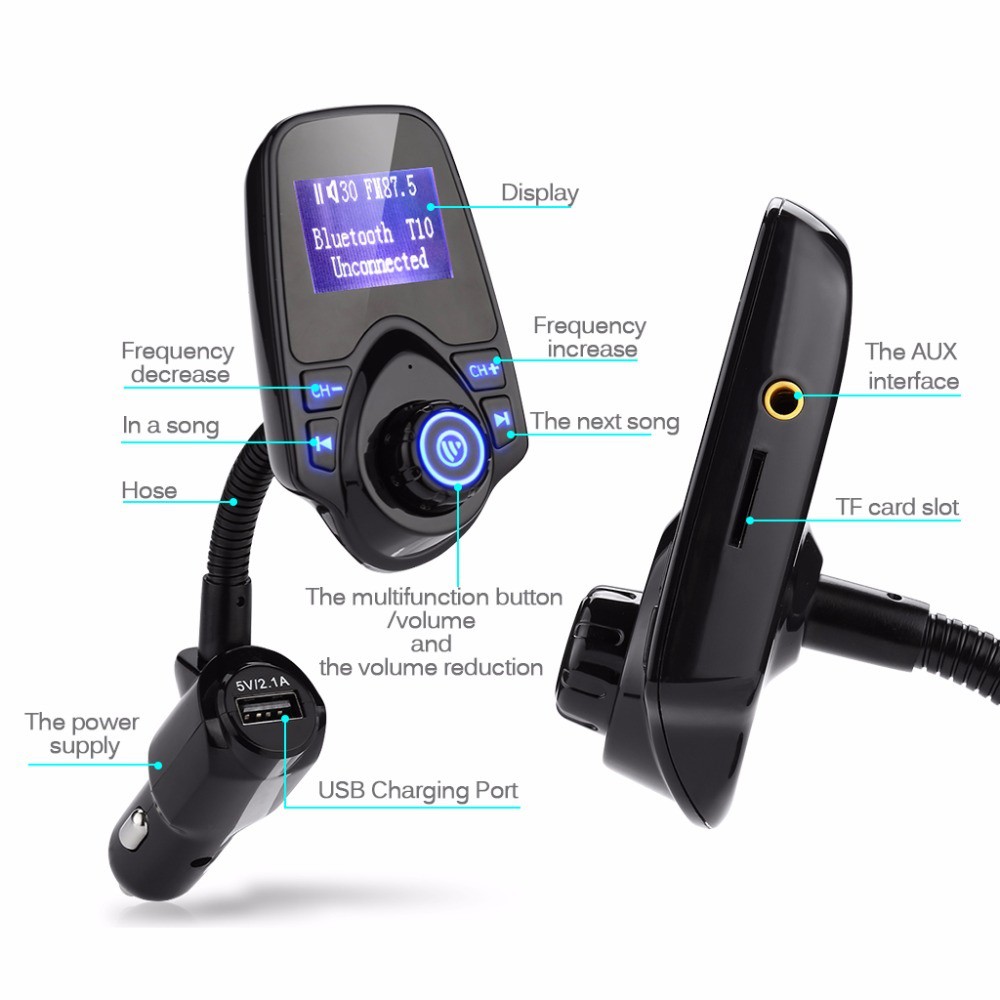 [Mã ELHACE giảm 4% đơn 300K] Máy nghe nhạc Bluetooth cho ô tô T10 - FM Transmitter MP3 Music Player T10