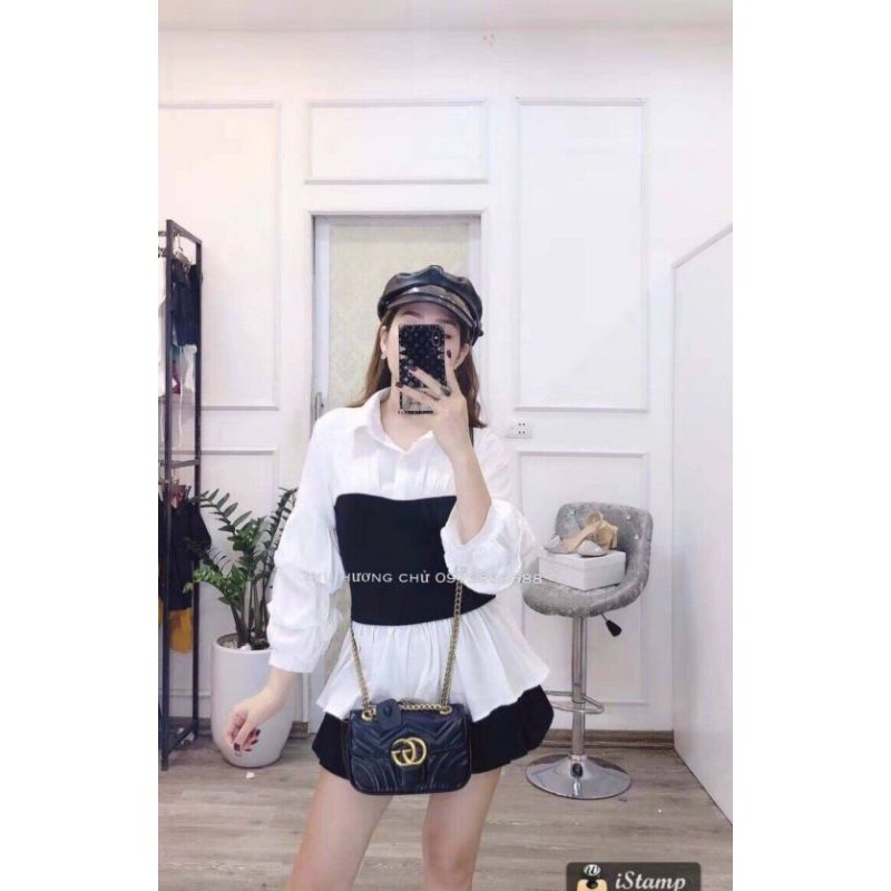 Áo ghi lê phối len đen trắng che bụng dưới kèm video