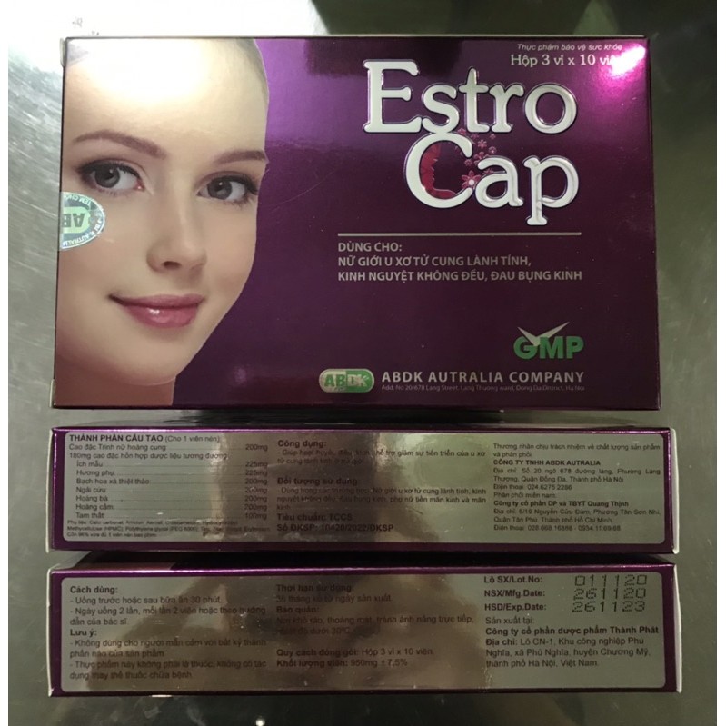 Viên Uống  ESTROCAP -Hộp 30 Viên -Dùng cho nữ giới u xơ tử cung lành tính, kinh nguyệt không đều , đau  bụng kinh