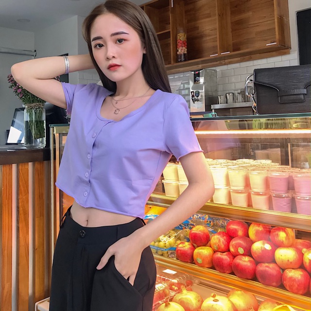 Áo thun Midi Top ( Trắng/Đen/Tím)