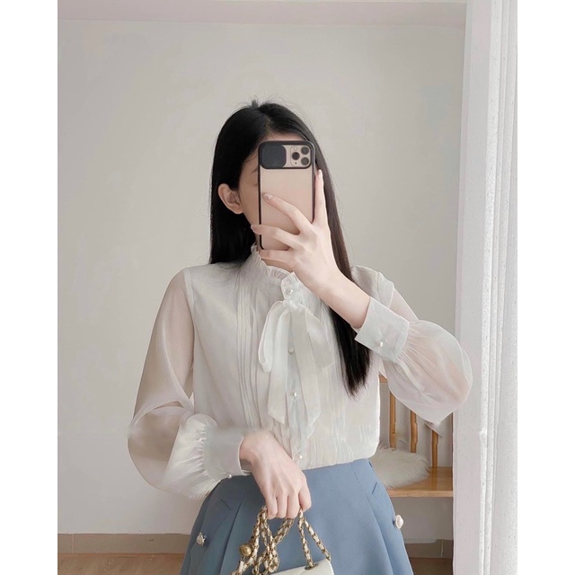 [Mã SKAMFSW175 giảm 10K đơn 50K] Áo sơ mi kiểu hàn quốc tiểu thư chất vải tơ mềm mịn không nhăn nhàu mặc đi chơi đi làm