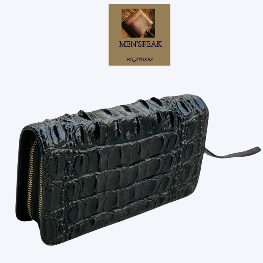 Ví cầm tay nam da cá sấu, ví da cầm tay nam 2 khóa màu đen và màu nâu.