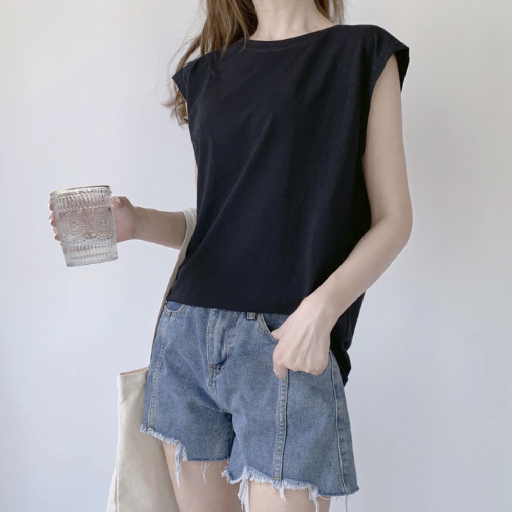Áo không tay màu trơn dáng rộng thời trang phong cách Vintage
