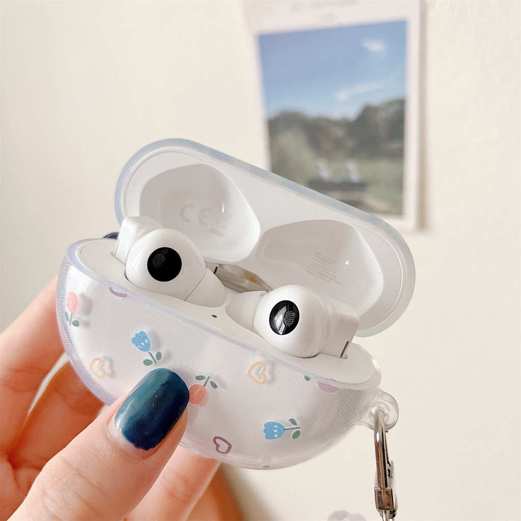 Vỏ Bảo Vệ Hộp Sạc Tai Nghe Huawei Freebuds pro 2 Không Dây Chất Liệu Dẻo Trong Suốt Họa Tiết Trái Tim