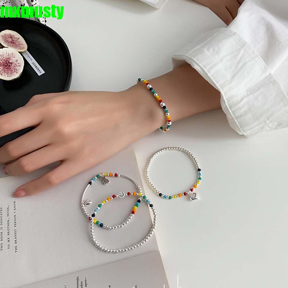 Vòng tay chuỗi hạt nhiều màu sắc mặt cười thanh lịch có thể điều chỉnh thời trang cho nữ MXMUSTY