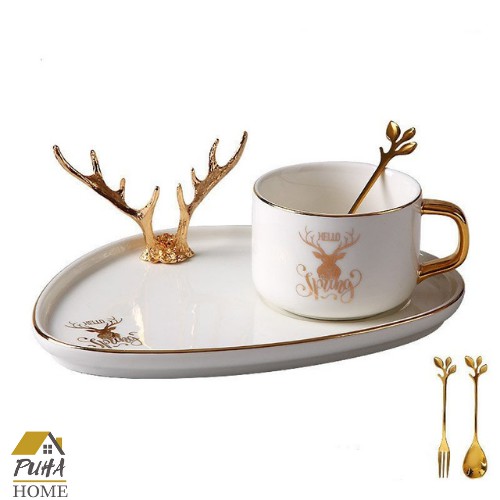 SET CỐC TRÀ KÈM ĐĨA ĐỰNG BÁNH HÌNH ĐẦU HƯƠU SANG TRỌNG - CÓ 4 MÀU THỜI THƯỢNG