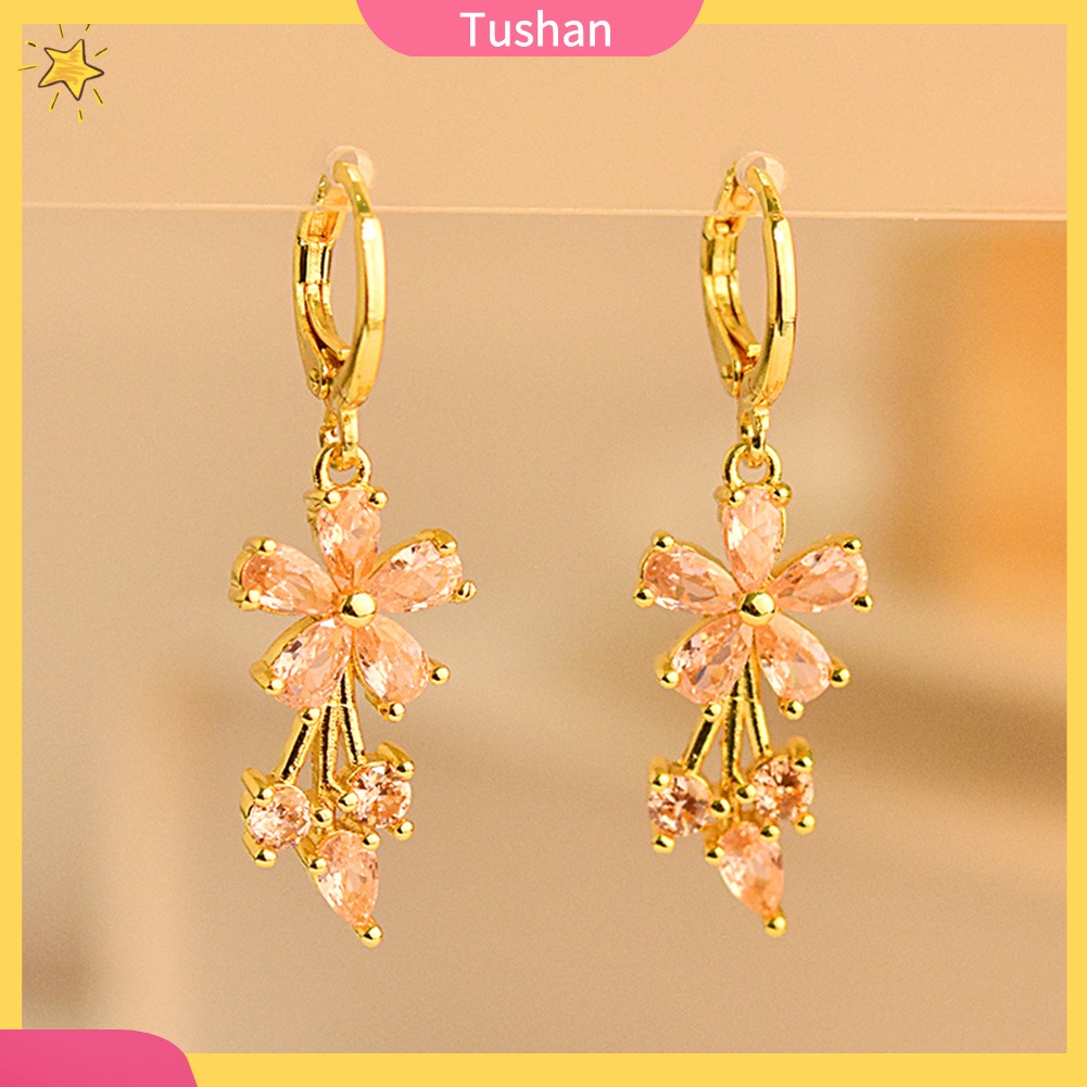 Khuyên tai hình hoa đính đá zirconia thanh lịch cho nữ