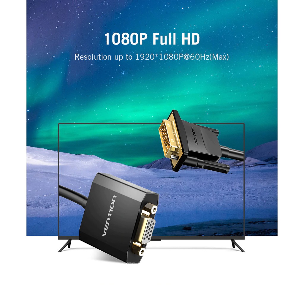 Vention 0.15M DVI 24+1 To VGA Converter Gold Plated 1080P Full HD Laptop Computer TV Monitor Projector | BigBuy360 - bigbuy360.vn