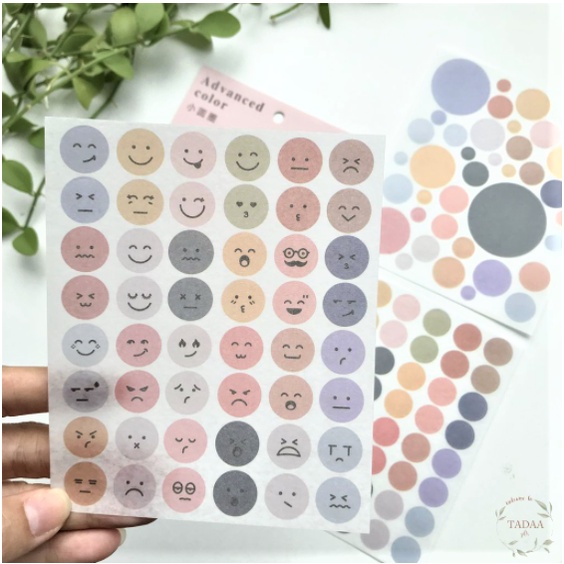 Set 3 sticker tròn emoji cảm xúc nhiều màu sắc dùng để trang trí nhật ký, sổ tay, bullet journal, mood tracker