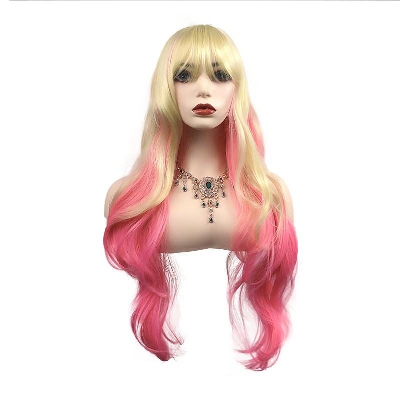 Tóc giả xoăn dài nhuộm màu vàng hồng thời trang làm đẹp dành cho nữ