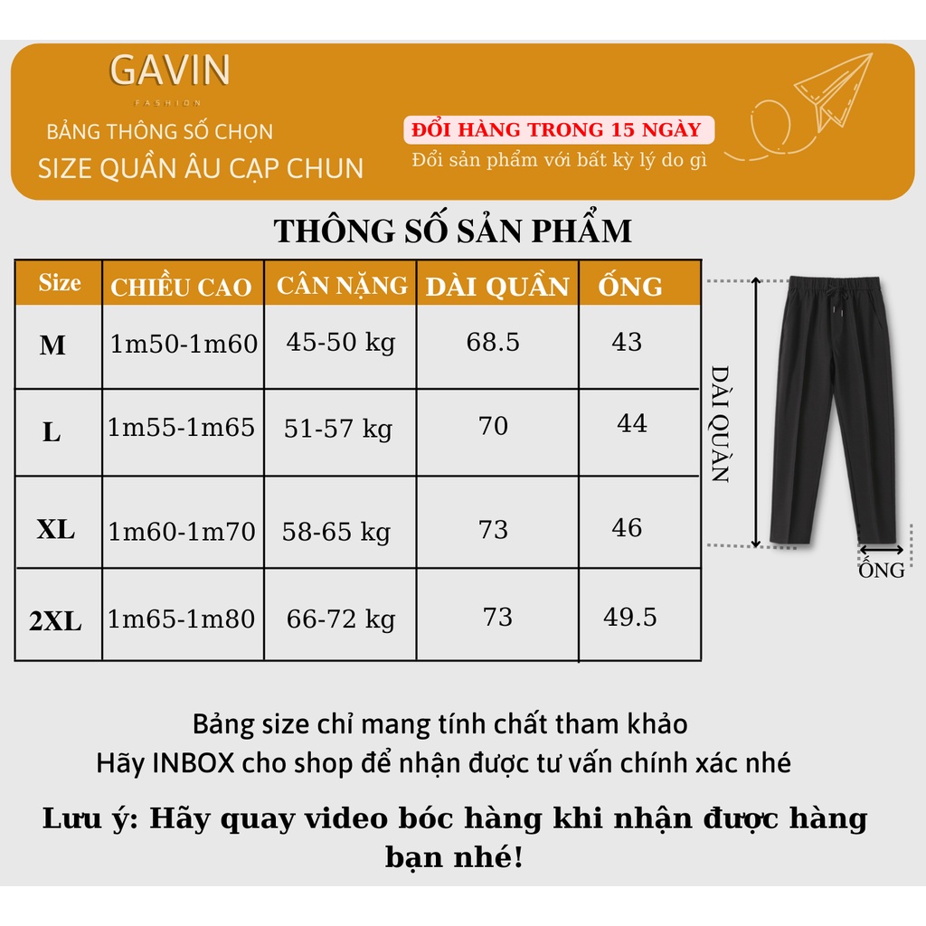 Quần âu nam cạp chun ống rộng Gavin, Quần baggy nam cạp chun dáng suông kiểu dáng Hàn Quốc (QACC)