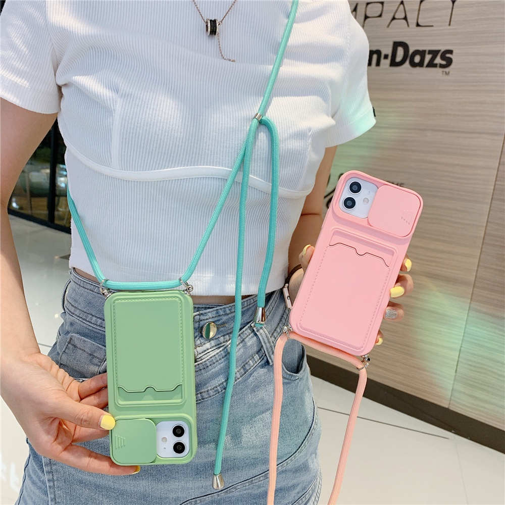Ốp Điện Thoại Mềm Dạng Ví Có Dây Đeo Chéo Cho Iphone 14 11 12 13 Pro Max 11 Pro 13 MiNi X XR XS 7 8 Plus