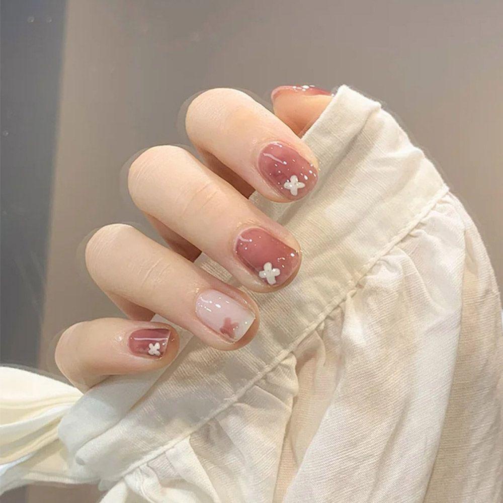 MIHAN1 Bộ 24 Móng Tay Giả Bao Phủ Toàn Diện Kèm Keo Dán Tiện Dụng DIY