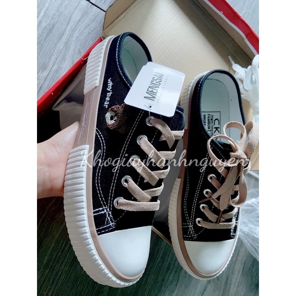 Giày sục đạp gót giày luời nữ hình gấu vải canvas