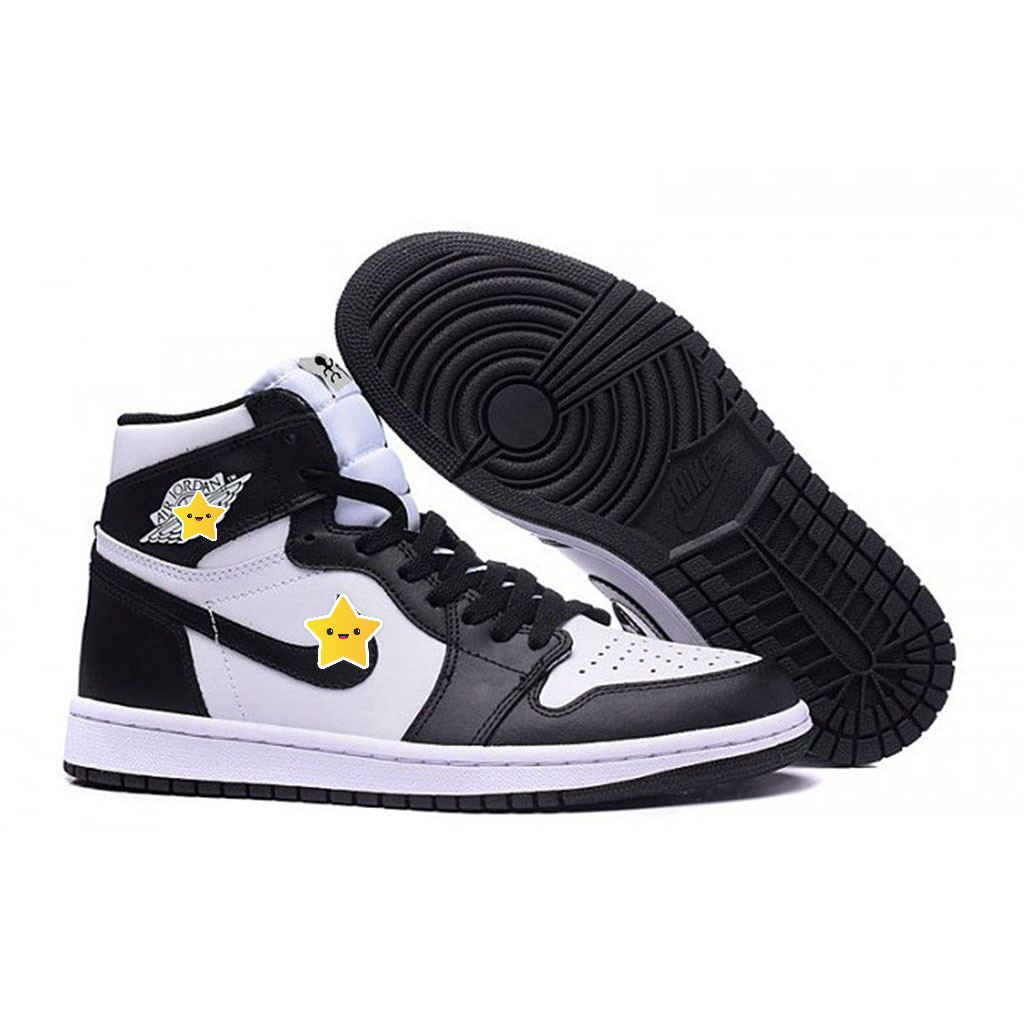 Giày Sneaker Nam Nữ Đen Trắng, Giày Nike Air Jordan 1 JD1 Panda High Cổ Cao Bản Da Xịn H9