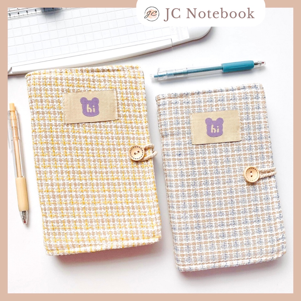 Sổ Còng Bullet Journal Bìa Vải Vintage A6 Có Chỗ Gắn Bút - Tặng Kèm 2 Xấp Giấy Ô Vuông Kẻ Ngang 100 Tờ