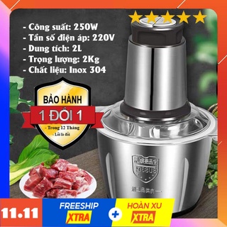 Máy xay thịt, máy xay cầm tay đa năng 2 lít công suất lớn 250w cối inox 304 cao cấp