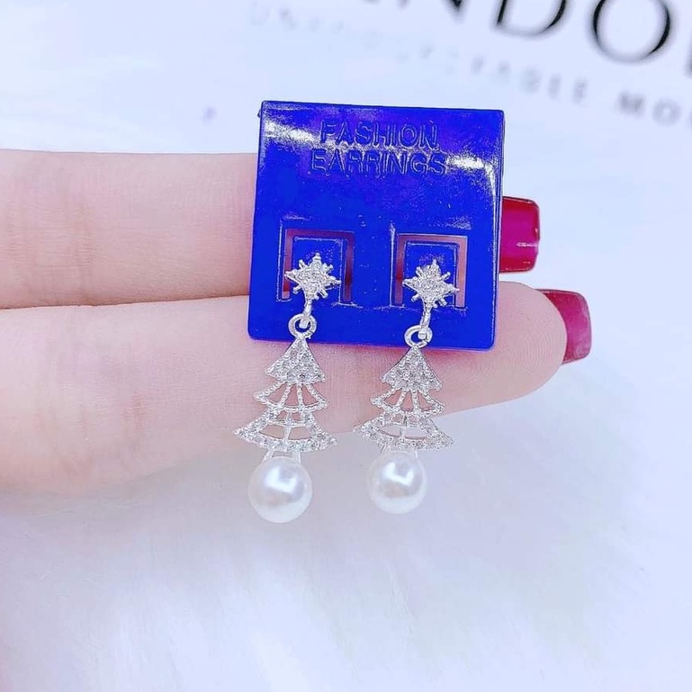 Khuyên tai bạc Van Jewelry V10733 Khuyên treo Cây Thông Noel bạc xinh
