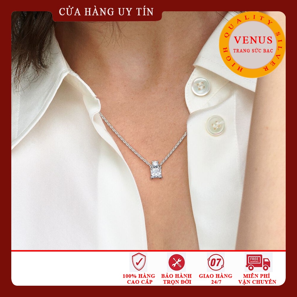 Dây chuyền nữ mặt đá vuồng tròn- Hàng cao cấp- Trang sức bạc Venus