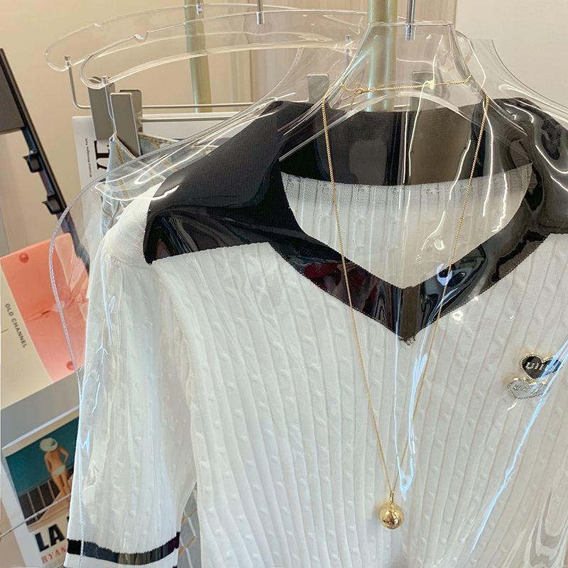 Áo polo Pure Cube ngắn tay bằng lụa lạnh dệt kim ôm dáng thời trang mùa hè dành cho bạn nữ