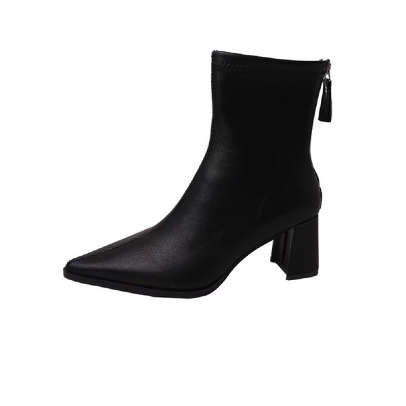 Bốt da nữ cổ ngắn và cổ cao dưới đầu gối mũi nhọn gót vuông cao 7cm