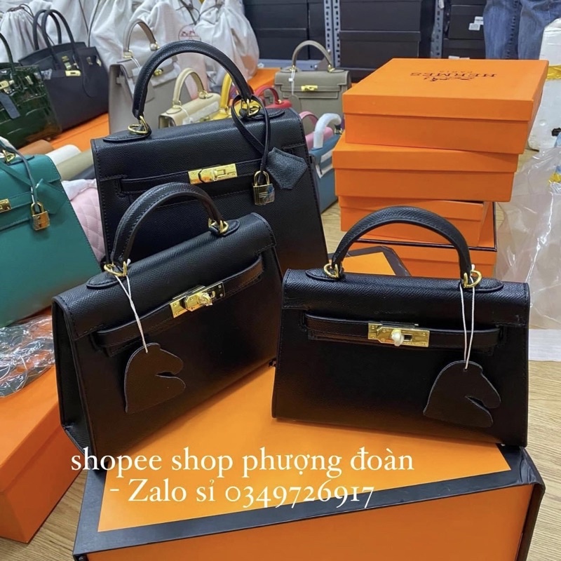 [KELLY 22cm FULL BOX] Túi da sần dáng thấp