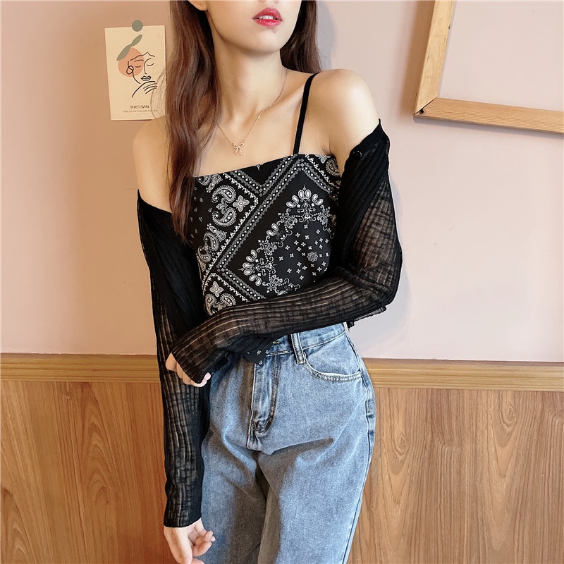 Áo Dệt Kim Hai Dây In Họa Tiết Phong Cách Gothic Quyến Rũ