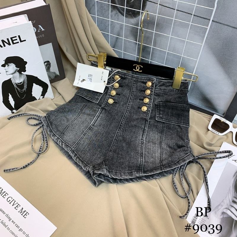 quần short jean rút dây cạp cao