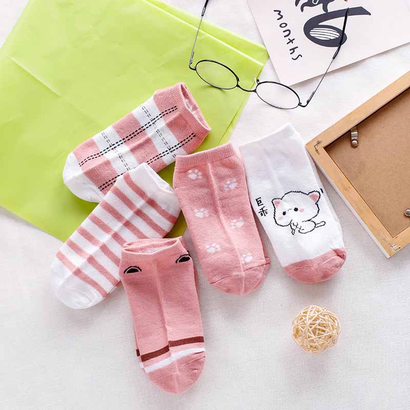 Tất nữ, tất nam nữ cổ ngắn cute hình MÈO HỒNG, vớ nam nữ cao cổ ngắn phong cách Vintage hàn quốc chống hôi chân