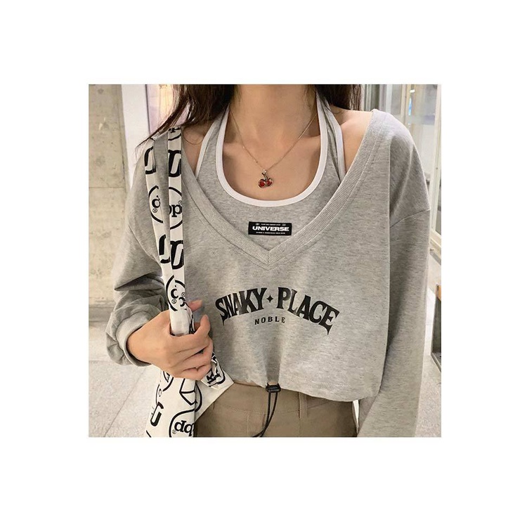 Áo len ngắn tay dài mỏng mùa thu + áo vest