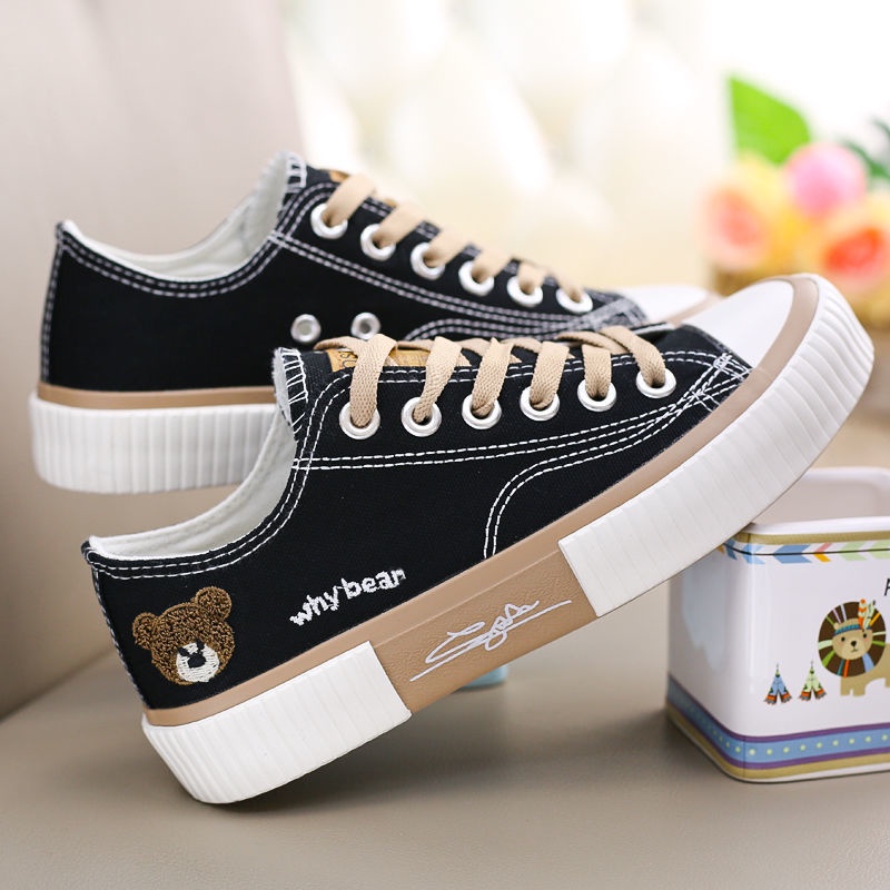 Giày IELGY vải canvas thoáng khí kiểu gấu dễ thương cho nữ