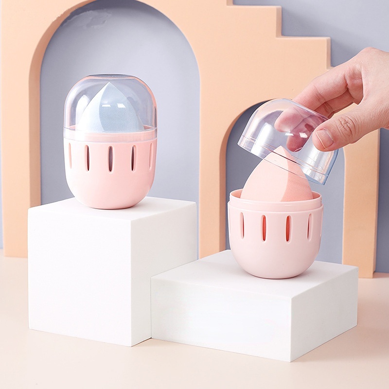 Hộp Đựng Mút Trang Điểm Hình Quả Trứng Trong Suốt Chống Bụi Thoáng Khí Có Nắp Đậy