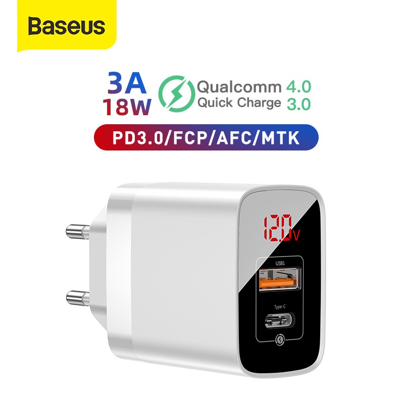 Bộ sạc nhanh PD3.0/QC 3.0 hỗ trợ sạc nhanh 18w Baseus Mirror Lake PPS Digital Display Quick Charger