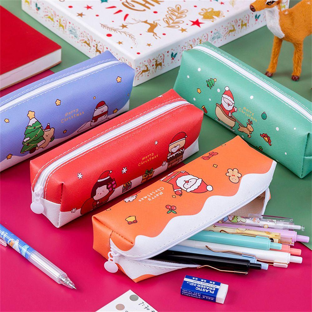 CHOOKEY Túi Đựng Bút Da Pu Cỡ Lớn Họa Tiết Giáng Sinh Dễ Thương