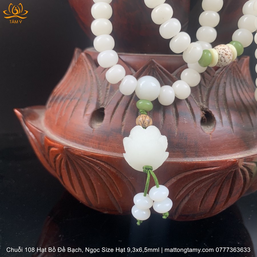 Chuỗi tràng hạt 108 Hạt Bồ Đề Bạch Ngoc tự nhiên  Size Hạt 9.3x6.5mm