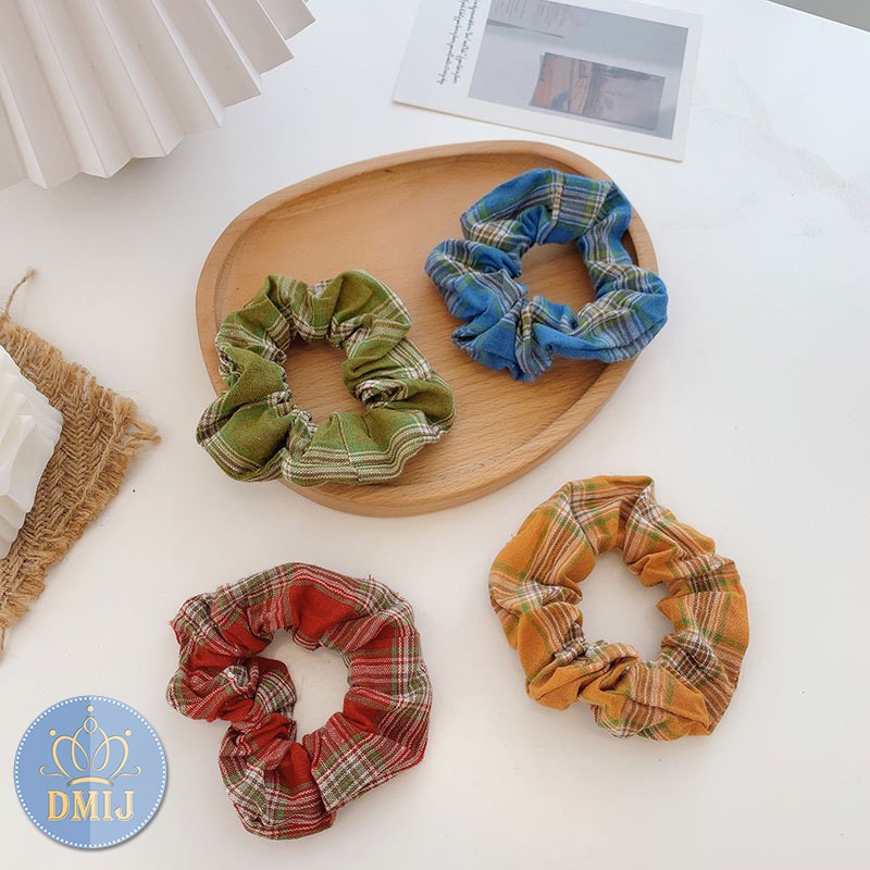 Cột Tóc Vải Scrunchies 4 Màu Phong Cách Vintage Đáng Yêu