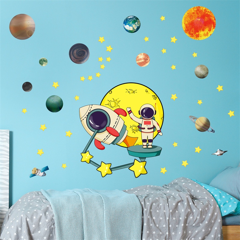 Mới Sticker Dán Tường Tự Dính Hình Phi Hành Gia Vũ Trụ Hoạt Hình Trang Trí Phòng Khách / Phòng Ngủ / Nhà Trẻ