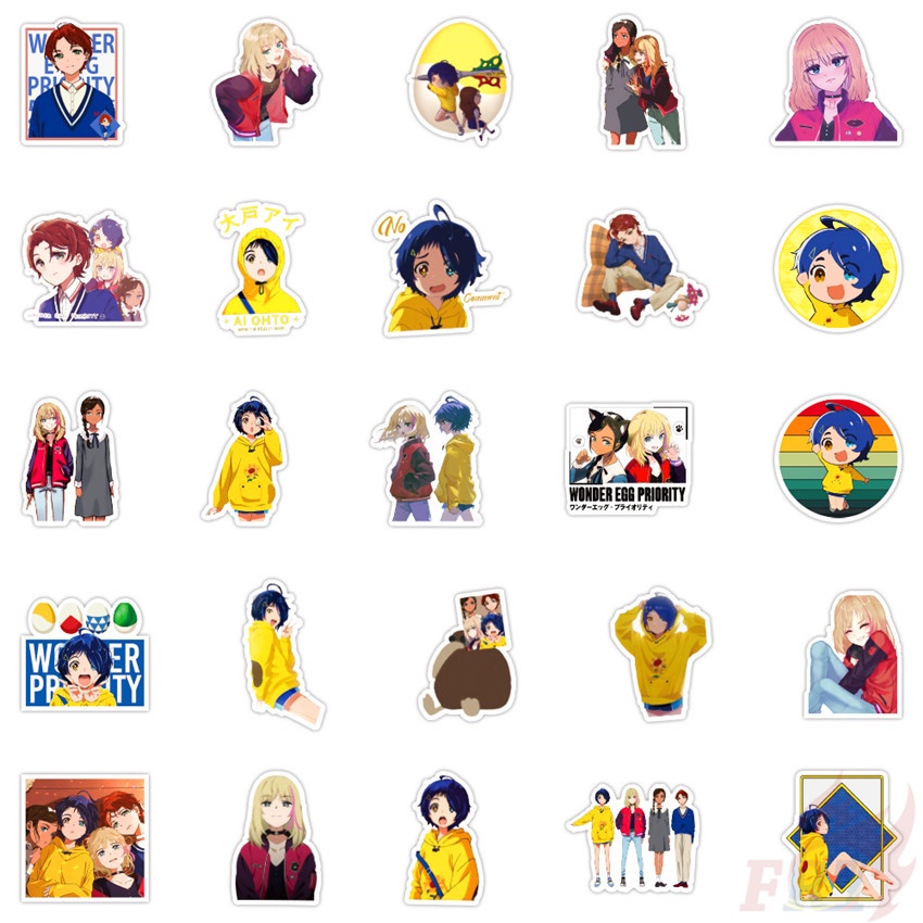 Set 100 miếng dán họa tiết hoạt hình WONDER EGG PRIORITY B trang trí chống thấm nước