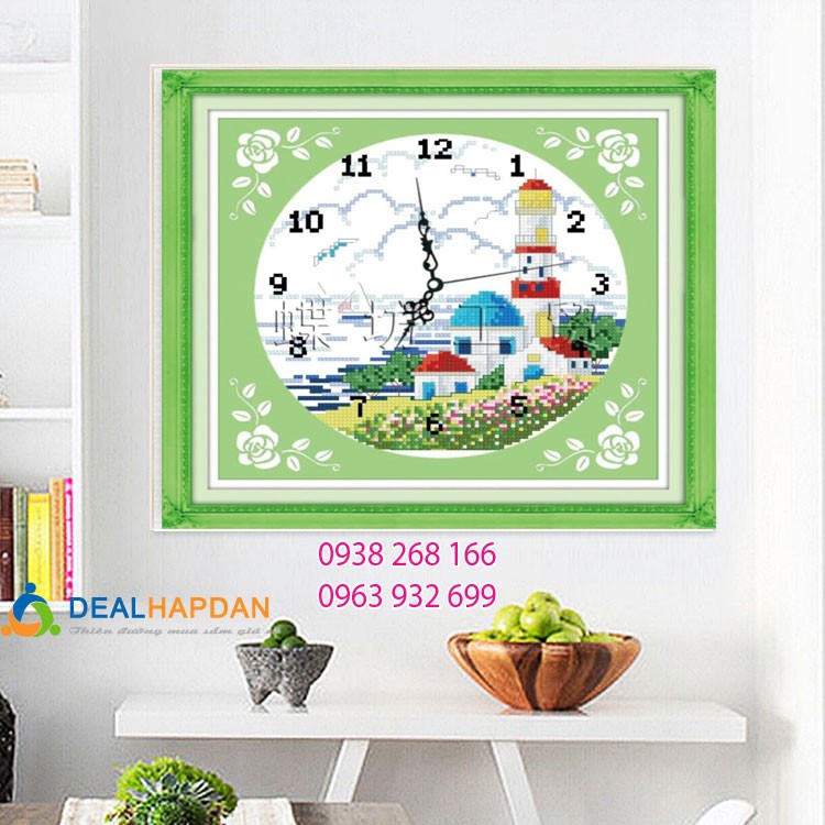 Tranh Thêu Chữ Thập - Mẫu Đồng hồ đẹp nhất (tranh chưa thêu)