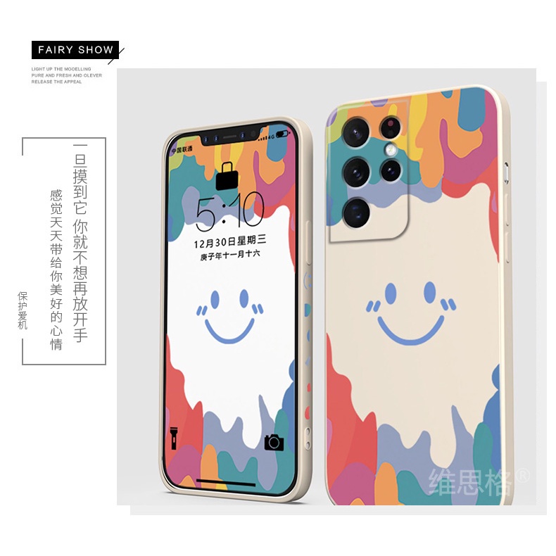 Ốp Điện Thoại Samsung S22 Ultra / S21 Ultra / Note20Ultra Silicon Mềm Hình Mặt Cười Có Dây Đeo Cho