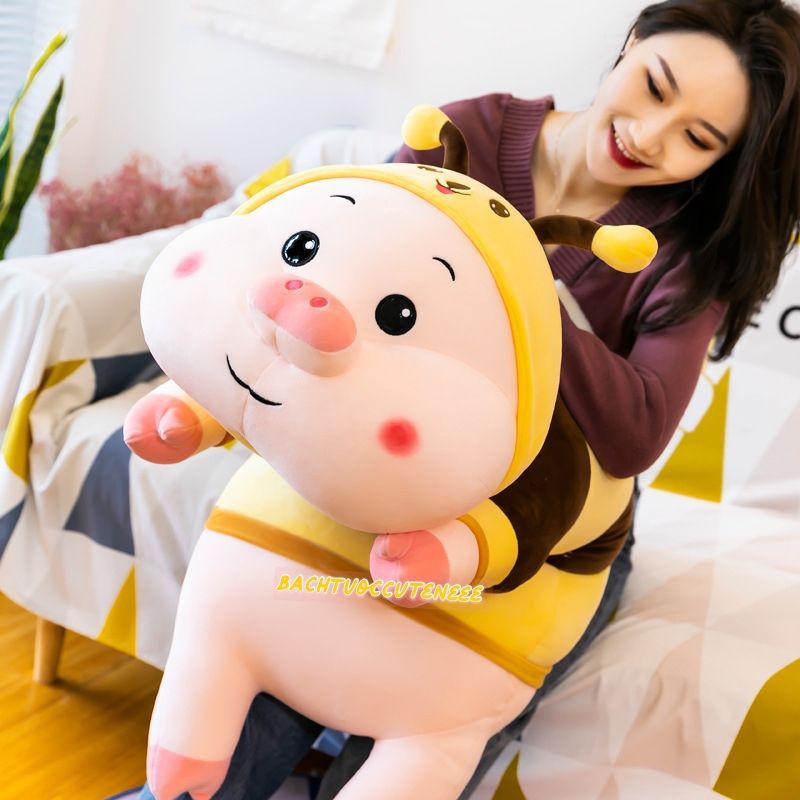 (Ảnh Video Thật)Gấu Bông Gối Ôm Heo Ong Vàng Nhồi Bông Gấu Bông Gối Ôm Heo Hồng Cosplay Ong Vàng Siêu Cute