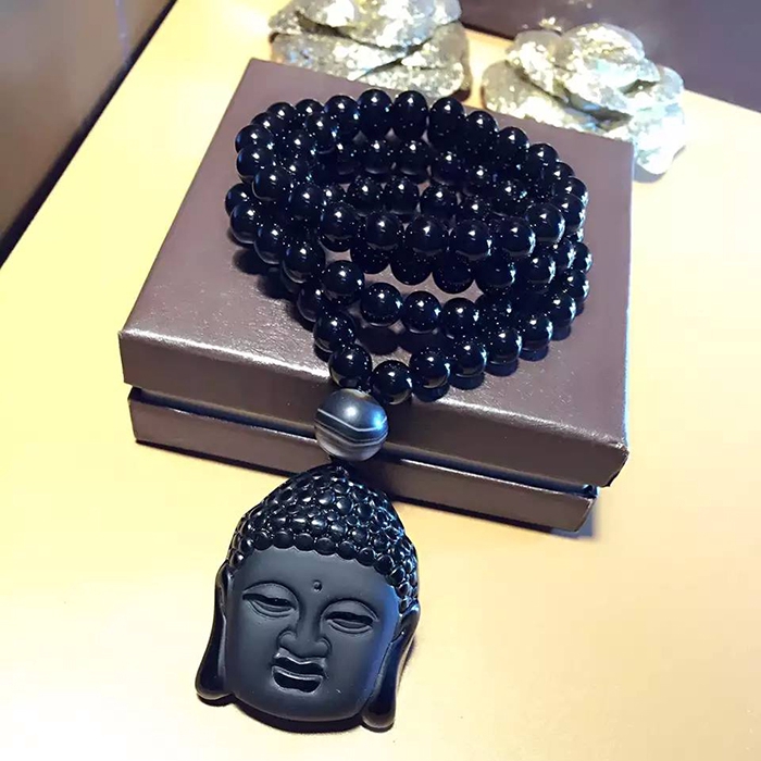 Mặt Dây Chuyền Đá Obsidian Tự Nhiên Hình Phật