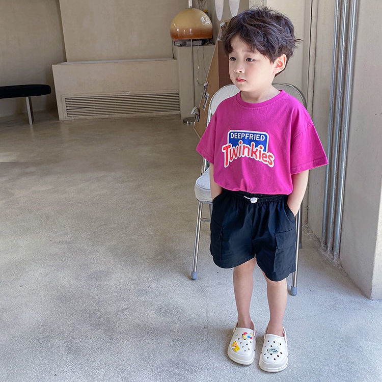 Áo Thun 100% Cotton Tay Ngắn In Chữ Phong Cách Hàn Quốc Dễ Phối Đồ Thời Trang Mùa Hè Cho Bé Trai