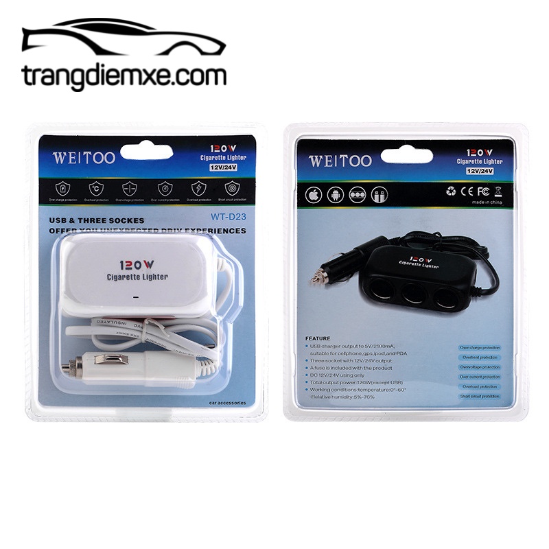 Bộ Chia Tẩu Sạc Ô Tô By-283 /120w 3 Cổng Kèm 2 Cổng Usb Tẩu Chia Sạc Ô Tô Trangdiemxe 3
