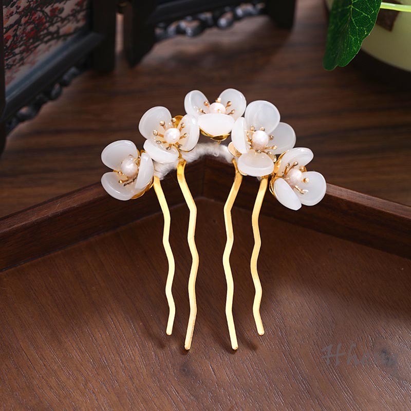 YADORNOS Trâm Cài Tóc Chữ U Đính Hoa Và Ngọc Trai Nhân Tạo Handmade Thời Trang