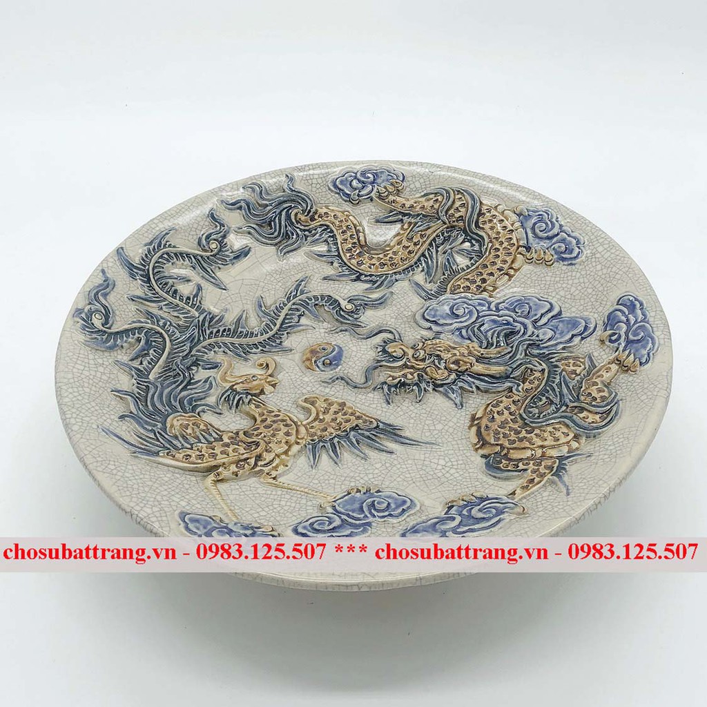 Đĩa đựng hoa quả men rạn đắp nổi long phượng - siêu đẹp siêu rẻ