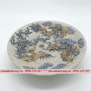 Đĩa đựng hoa quả men rạn đắp nổi long phượng - siêu đẹp siêu rẻ