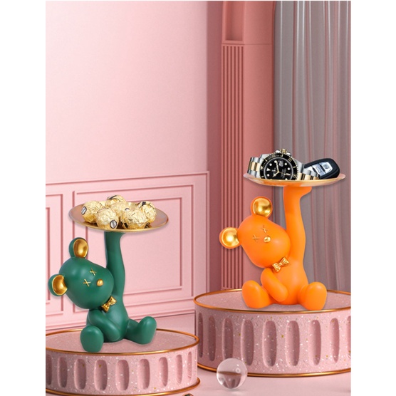 Tượng gấu bê khay decor trang trí nhà cửa, đựng mỹ phẩm trang sức và trái cây, trưng bày và quà tặng sang trọng