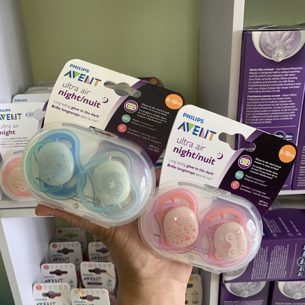 Núm Ty Ngậm Phát Sáng Avent ULTRA AIR NIGHT Cho Bé từ 0-6 Tháng, 6-18 tháng, Giúp Bé Tự Ngủ, Chỉnh Nha Chống Vẩu