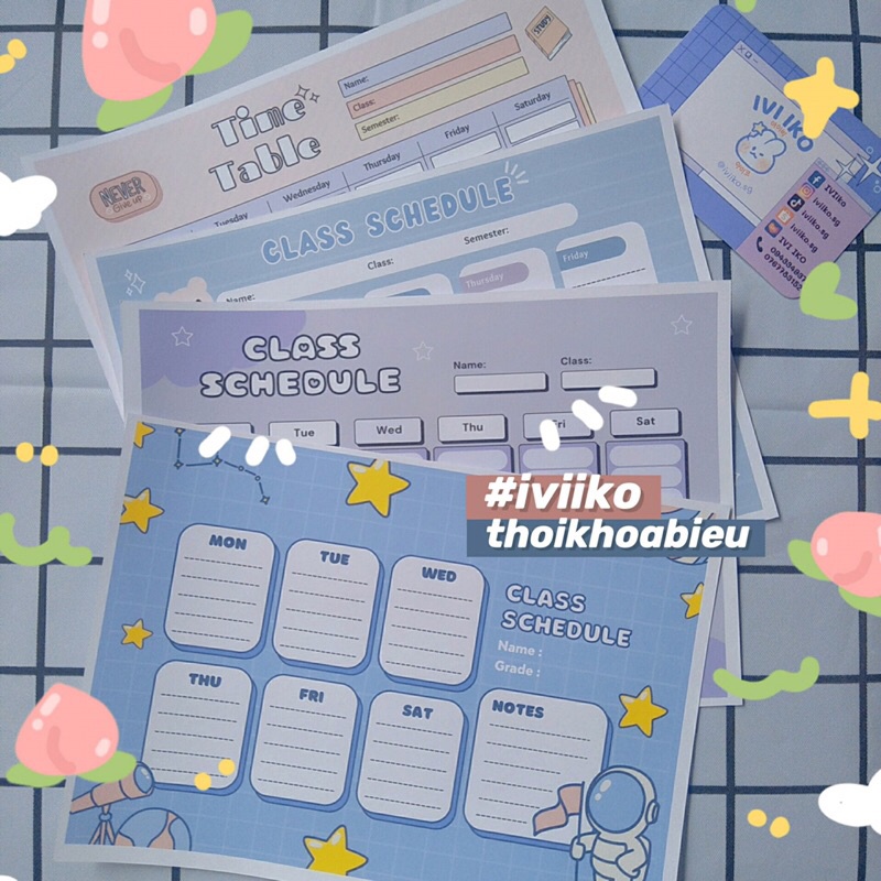 [Sẵn] Set 2 hoặc 4 tờ thời khoá biểu 4 mẫu đáng yêu để ghi chú giờ học trong tuần dành cho học sinh/sinh viên(14,5x21cm)